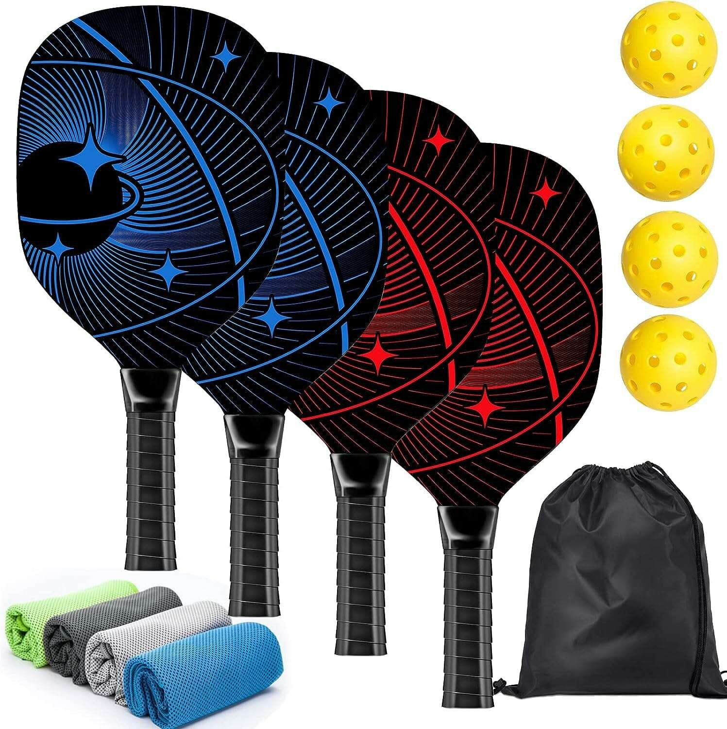 ErPils Pickleball Paddles, Pickleball Set with 4 Premium Wood